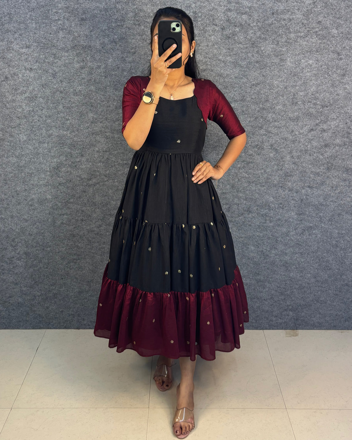 Unique multi colour designer embroidery work maxi