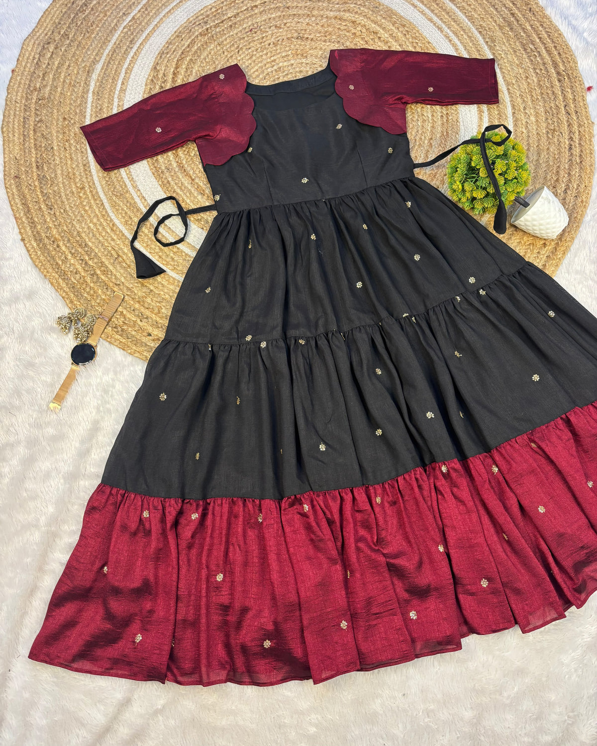 Unique multi colour designer embroidery work maxi