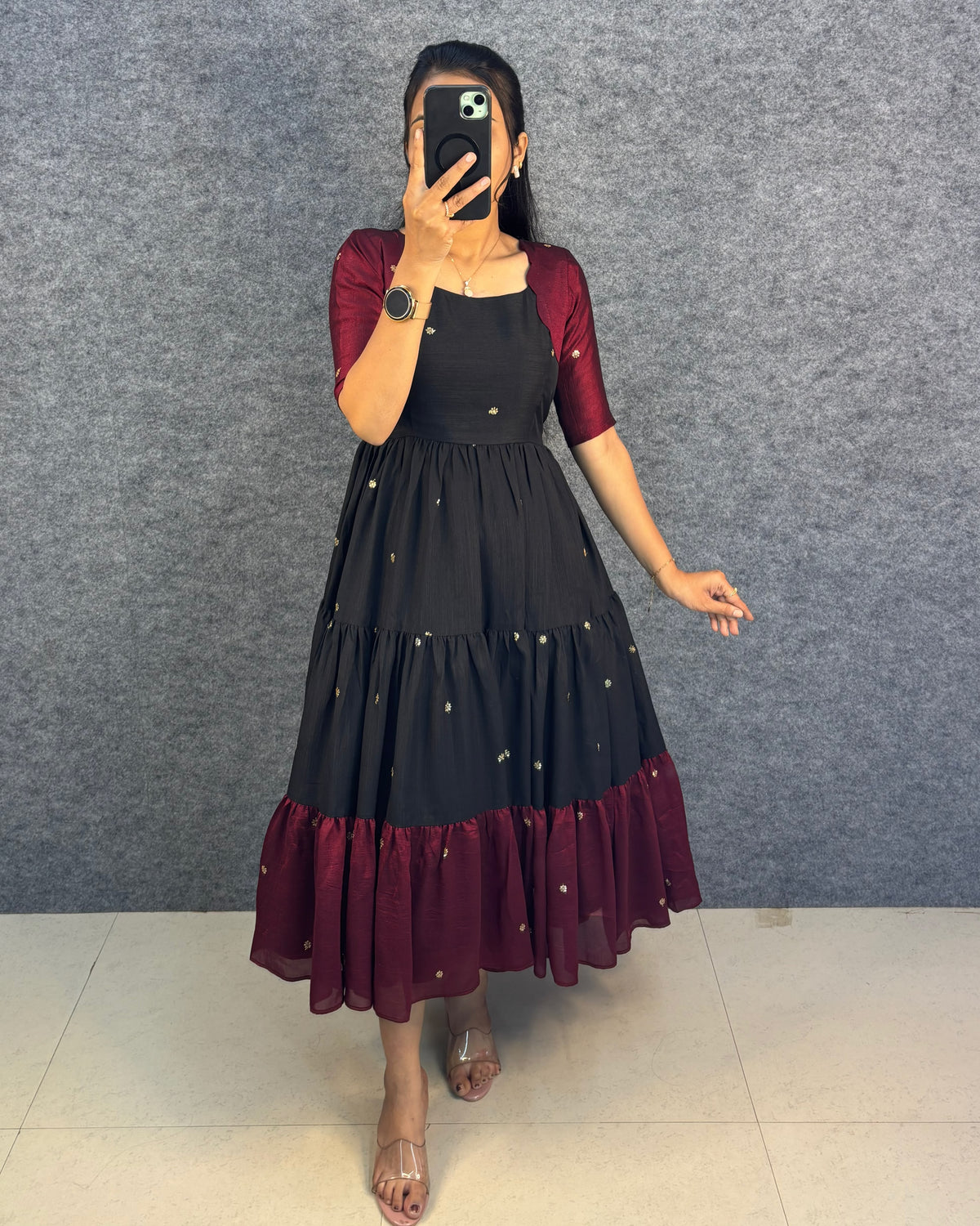Unique multi colour designer embroidery work maxi