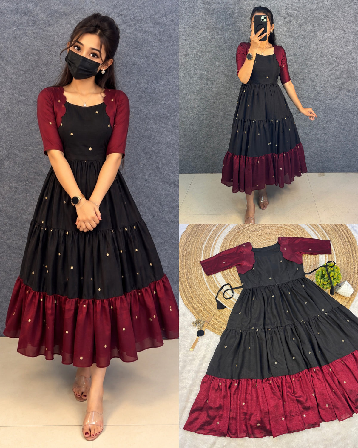 Unique multi colour designer embroidery work maxi