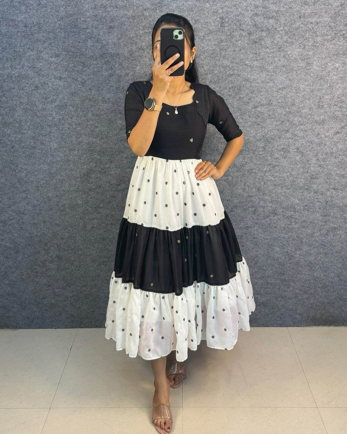 Unique multi colour designer embroidery work maxi