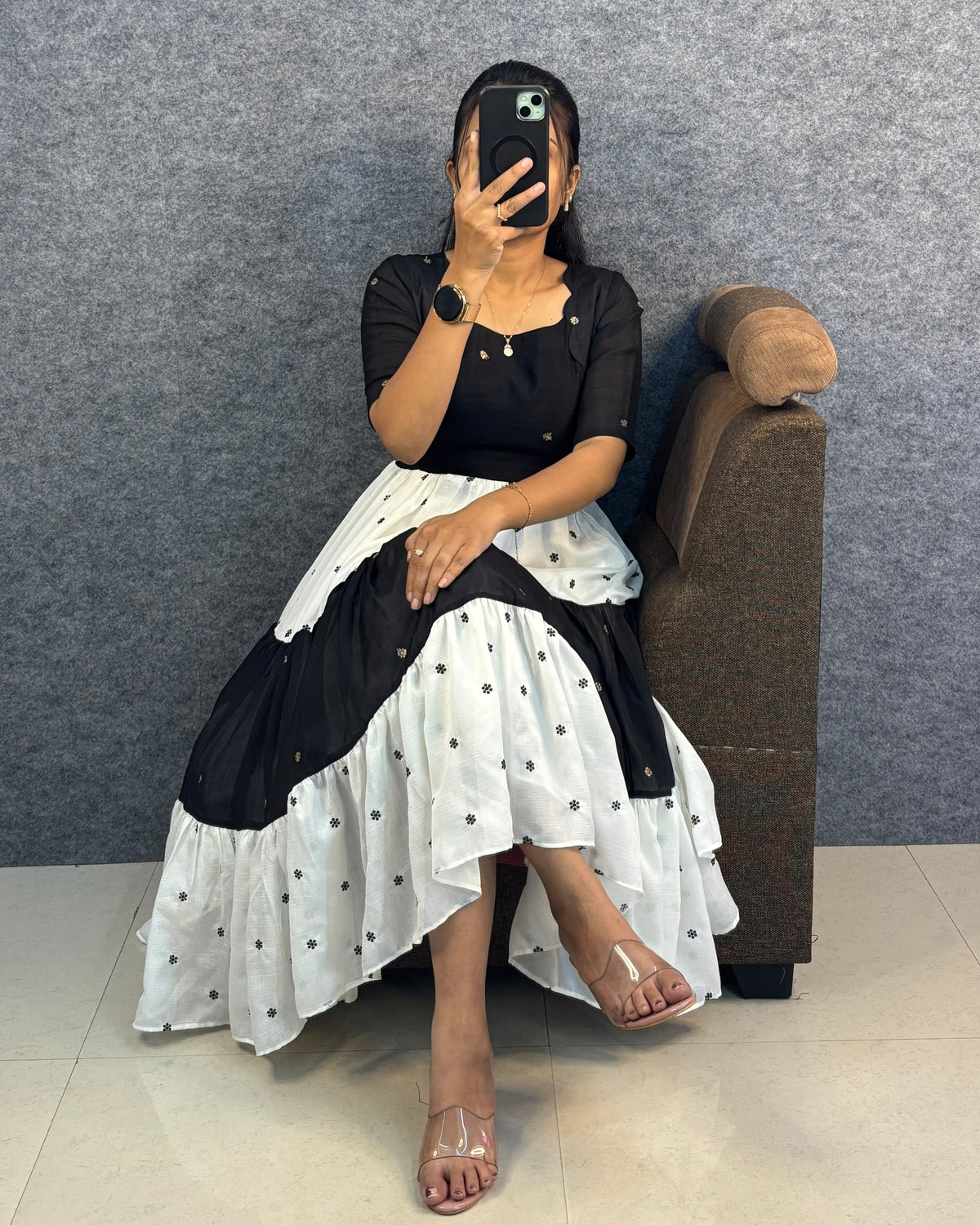 Unique multi colour designer embroidery work maxi