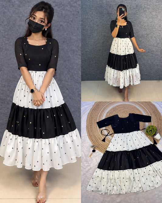 Unique multi colour designer embroidery work maxi