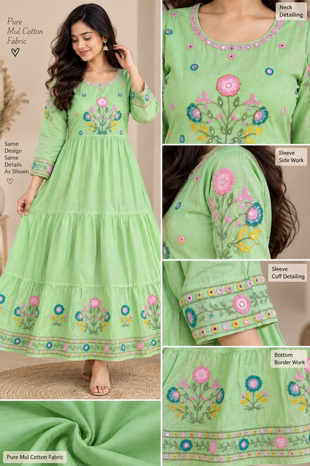Mul cotton embroidery work maxi frocks
