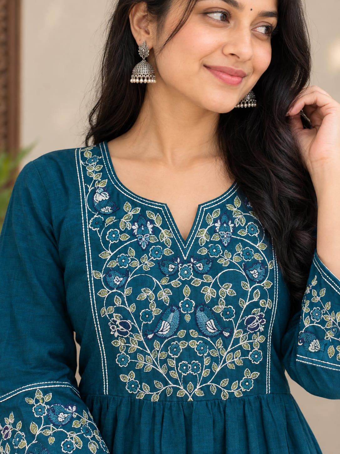 Embroidery work umbrella cut kurtis