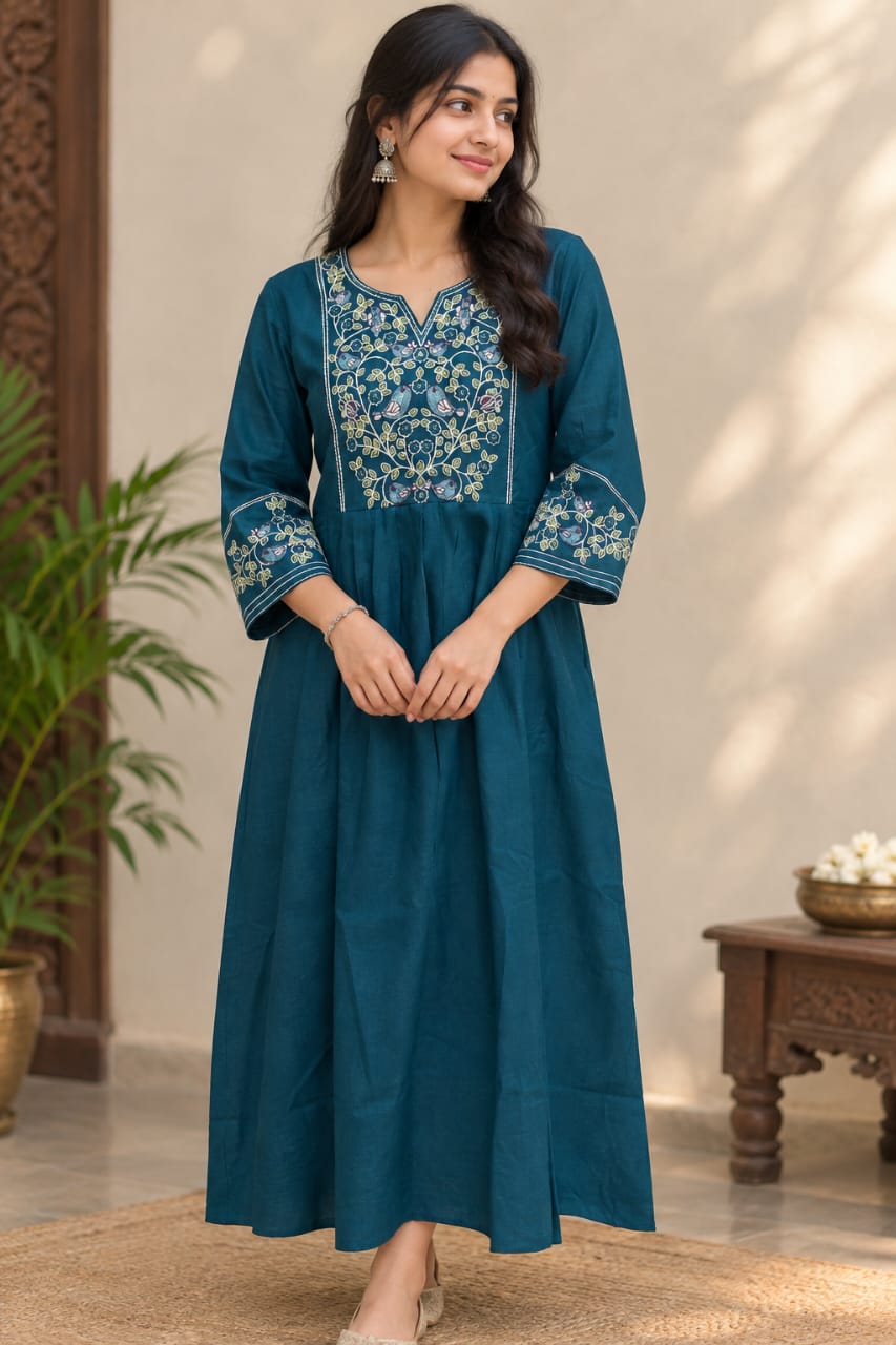 Embroidery work umbrella cut kurtis