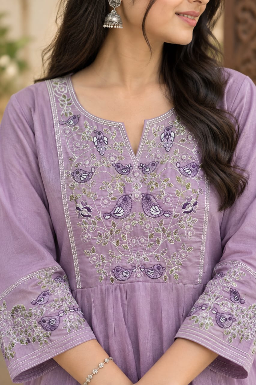 Embroidery work umbrella cut kurtis