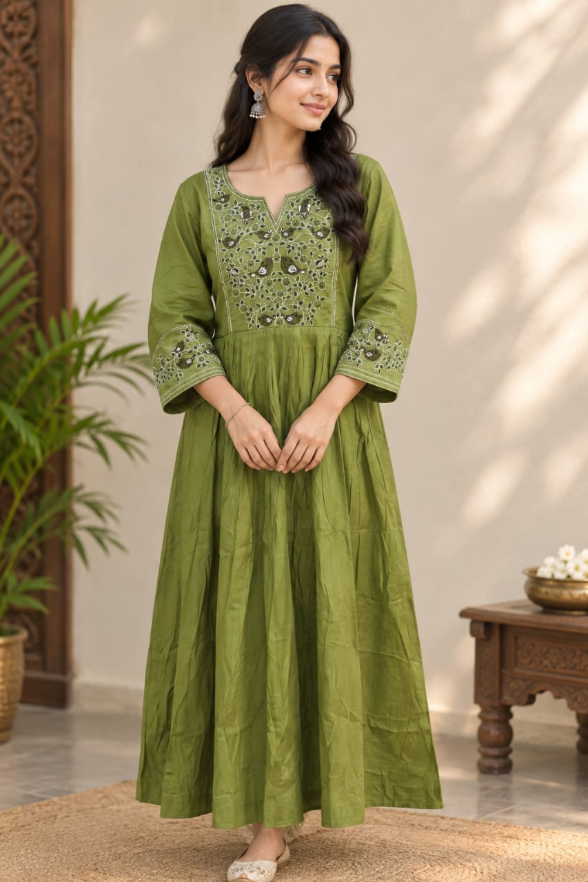 Embroidery work umbrella cut kurtis