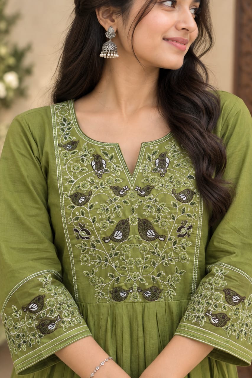 Embroidery work umbrella cut kurtis