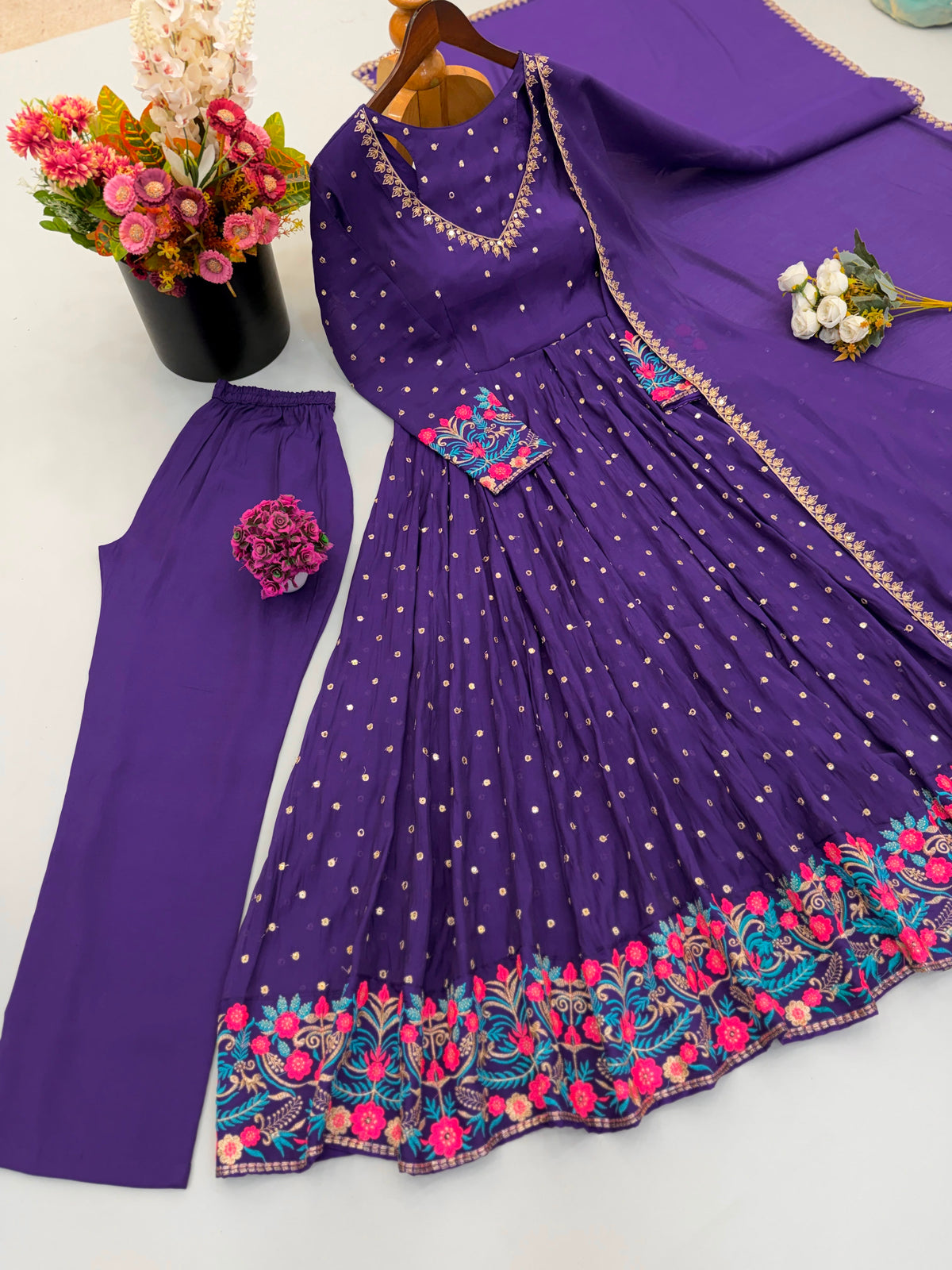 Georgette Embroidery Anarkali three piece set
