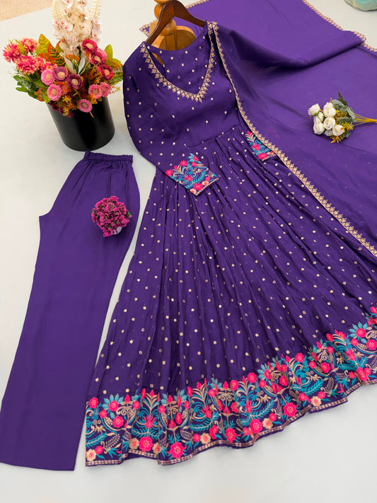 Georgette Embroidery Anarkali three piece set