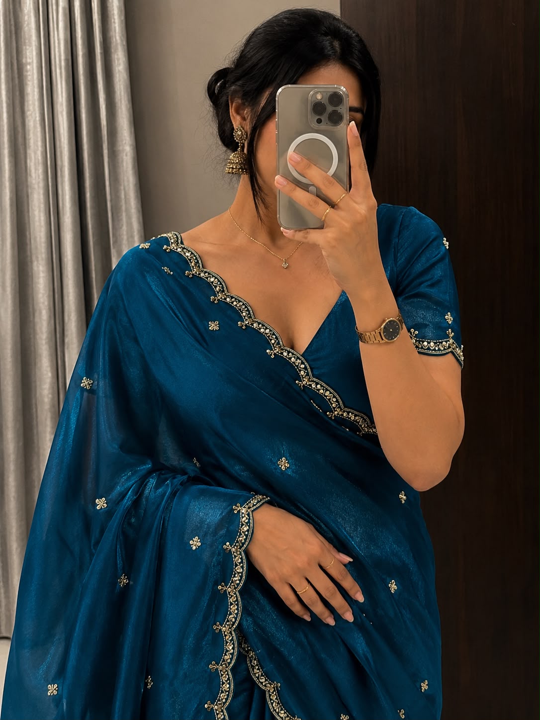 Space silk saree with beautiful bits work