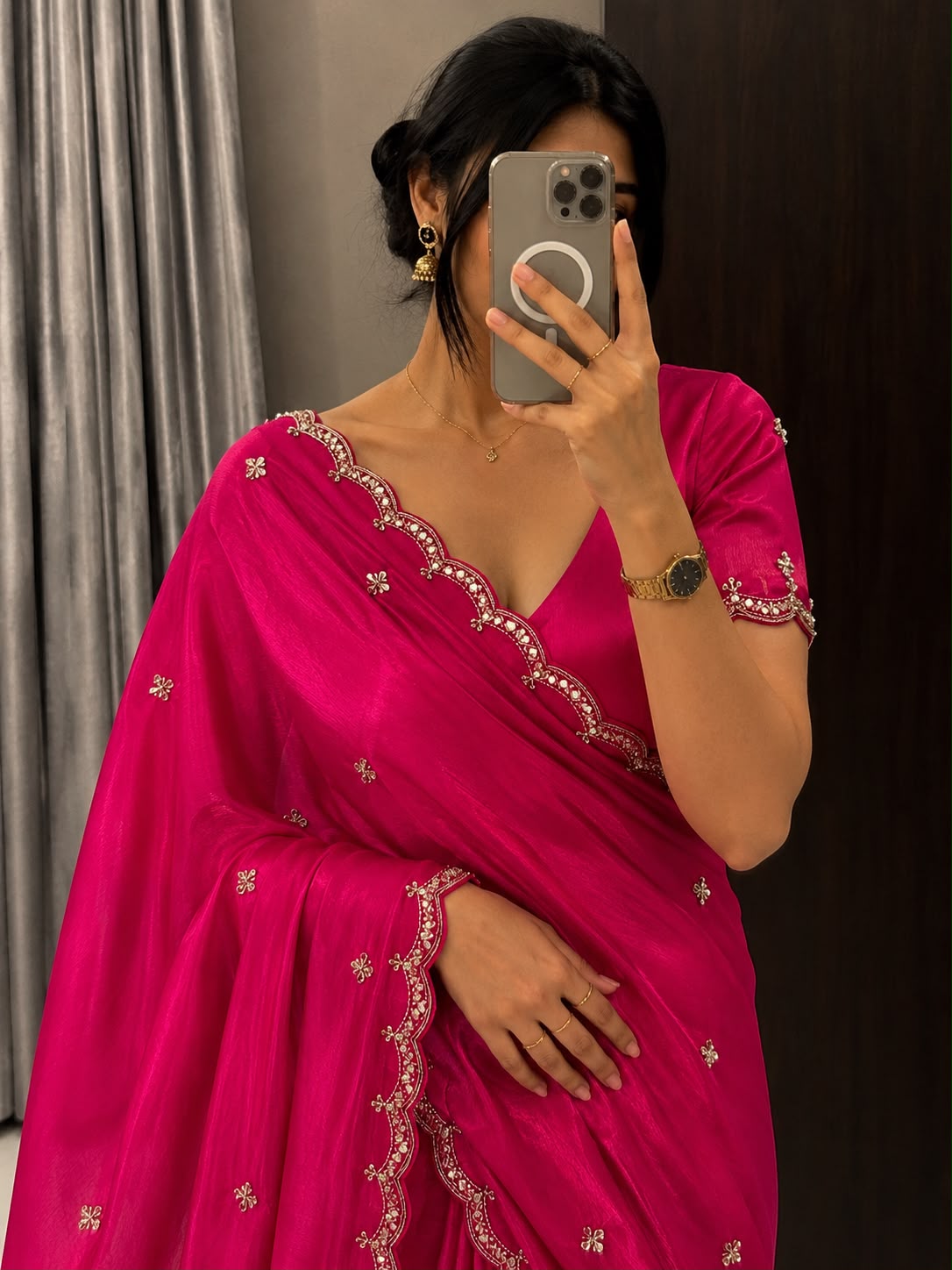 Space silk saree with beautiful bits work
