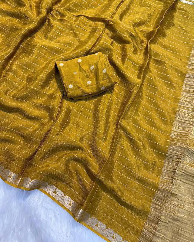 Viscose Georgette Saree With Weaving Blouse