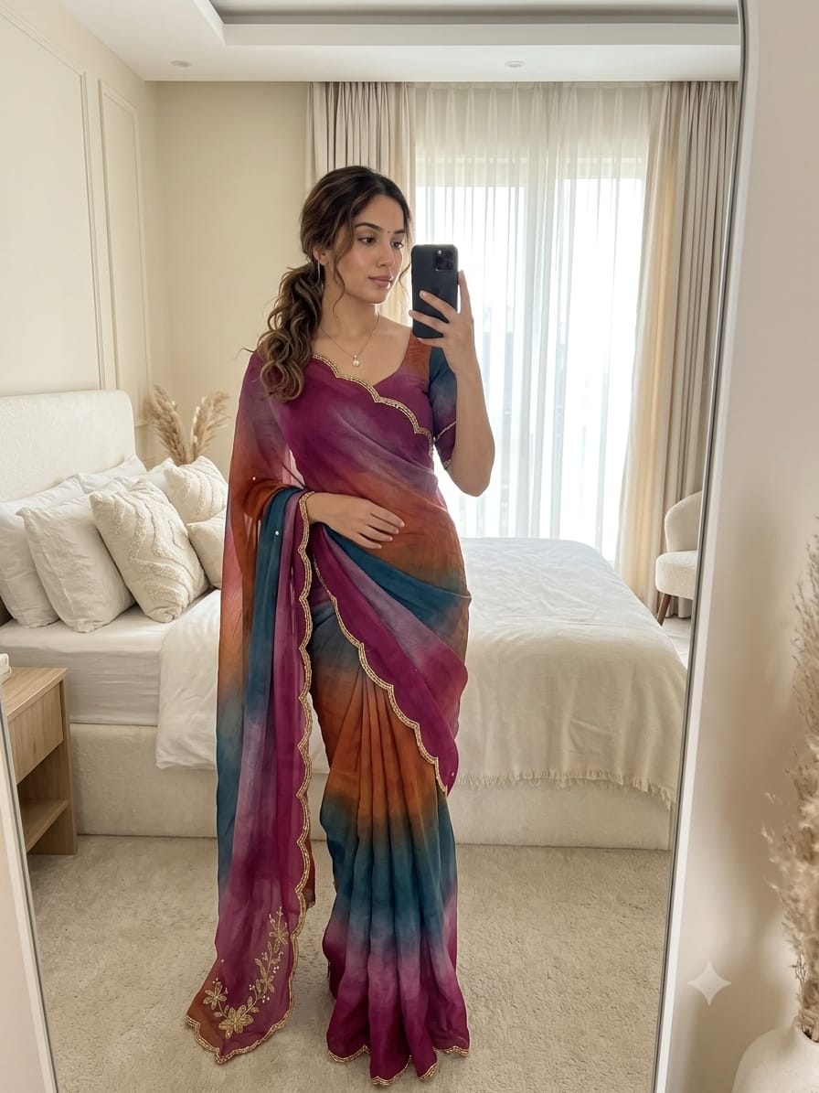 Rangoli crushed desginer saree