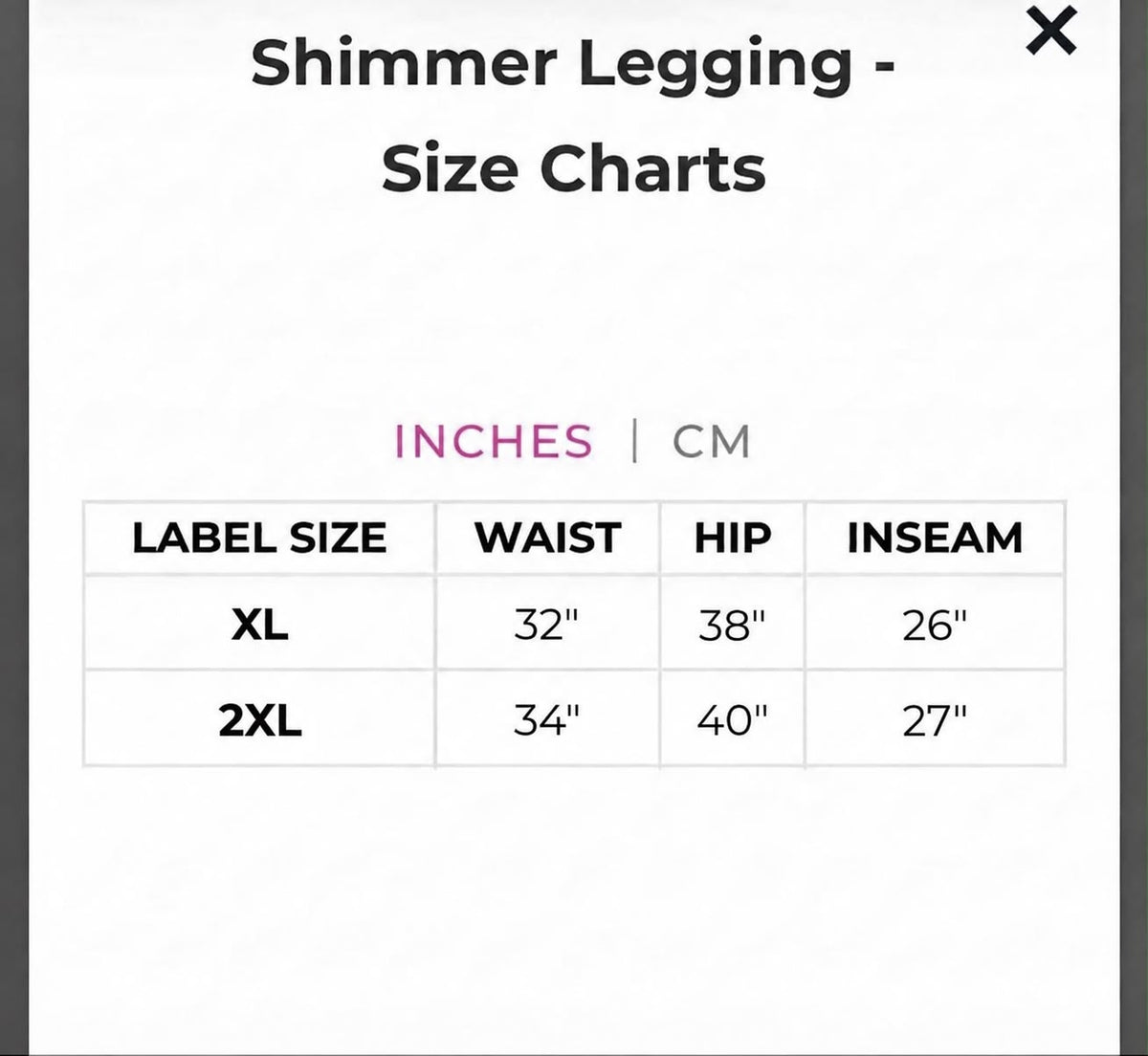 Shimmer leggings (XL, XXL only)