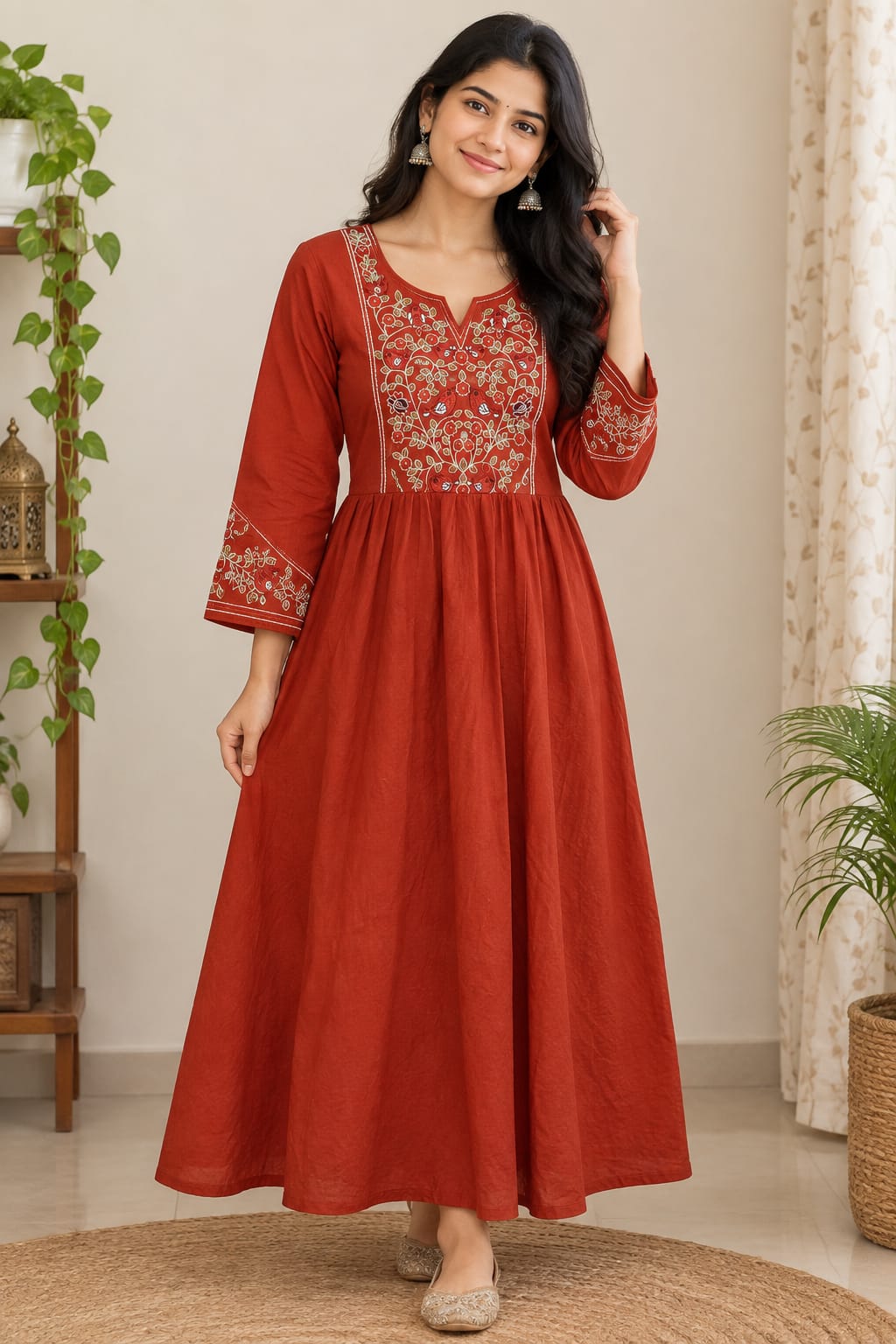 Embroidery work umbrella cut kurtis